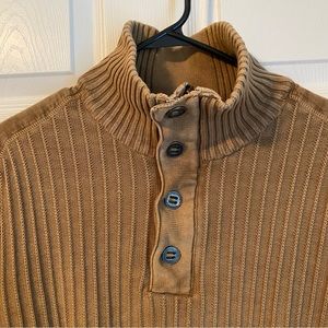 Mens Weatherproof Vintage Pullover Mock Neck Tan 1/4 zip  button up Sweater Sz L